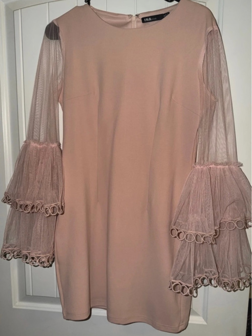 Ina Blush Pink Mini Dress with Layered Tulle Bell Sleeves